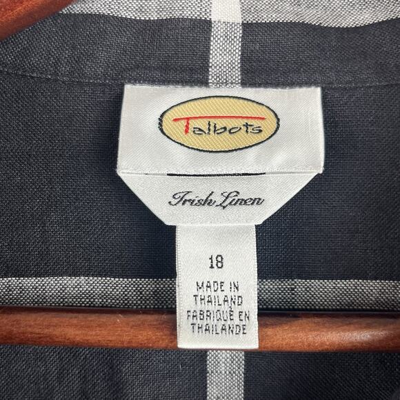 Talbots Women Irish Linen Button Up Shirt Size 18 Black Plaid Beachy Capsule - Picture 3 of 10